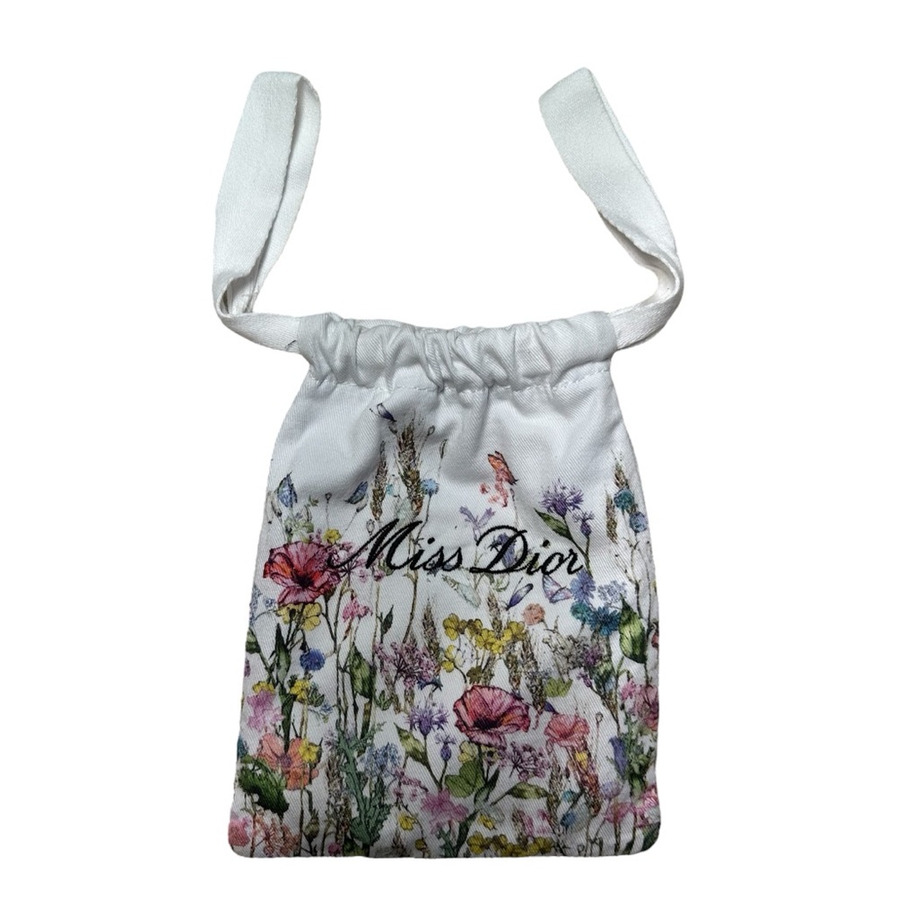 Dior "Miss Dior" White Floral Drawstring Bag - Special Edition Gift